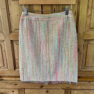 Trina Turk Tweed Pencil Skirt Rainbow Colorful Fringe Office Womens‎ Size 2